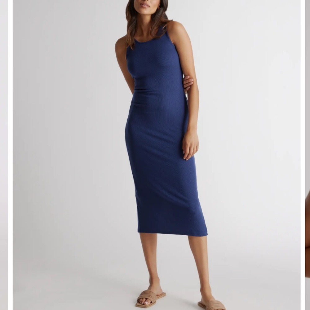Quince tencel rib knit sleeveless dress. Size XL in navy.